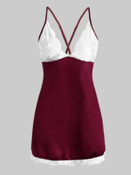 Plus Size Lace Panel Crisscross Backless Lingerie Dress