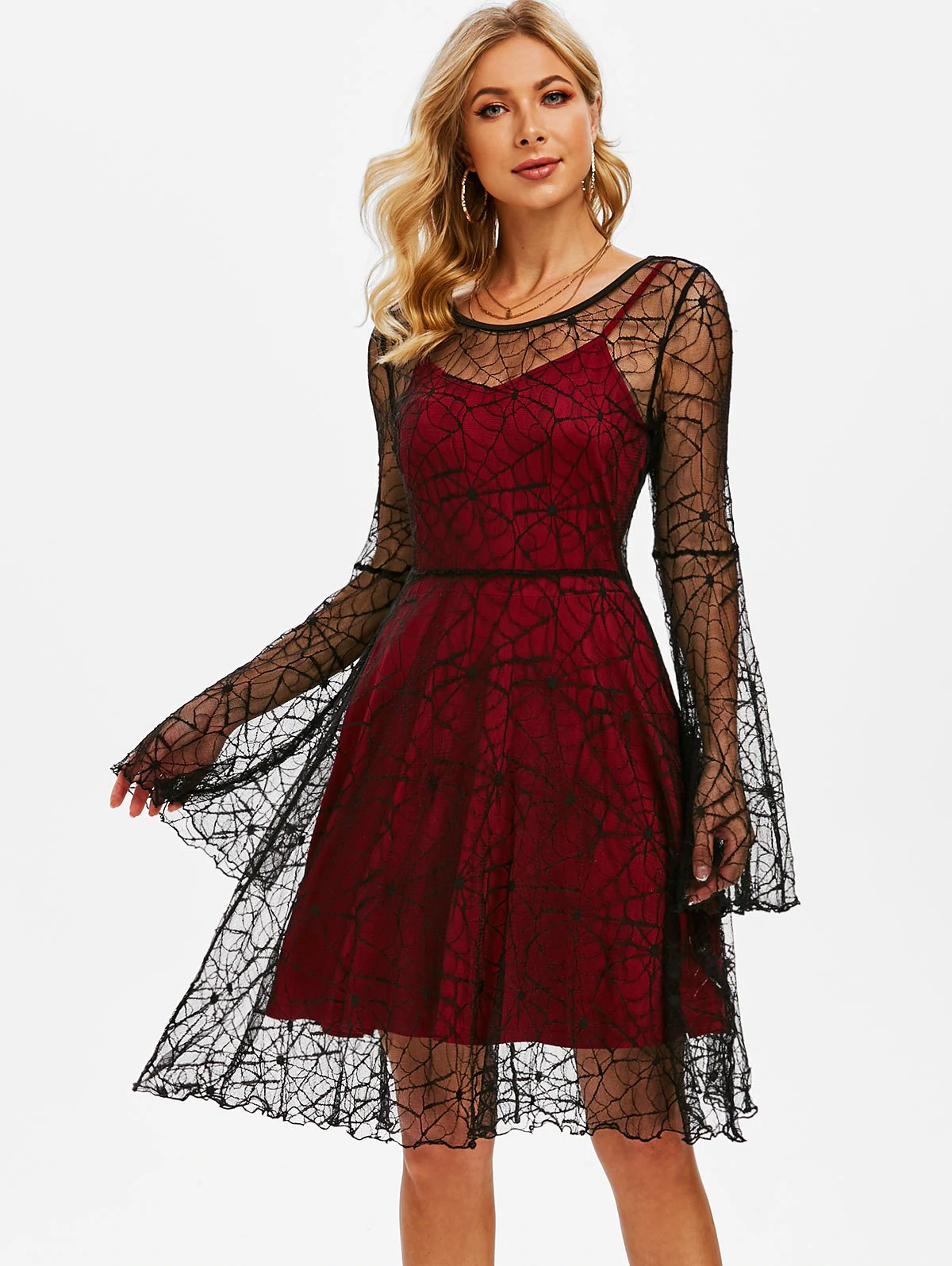 Halloween Spider Web Lace Dress and Plain Cami Dress