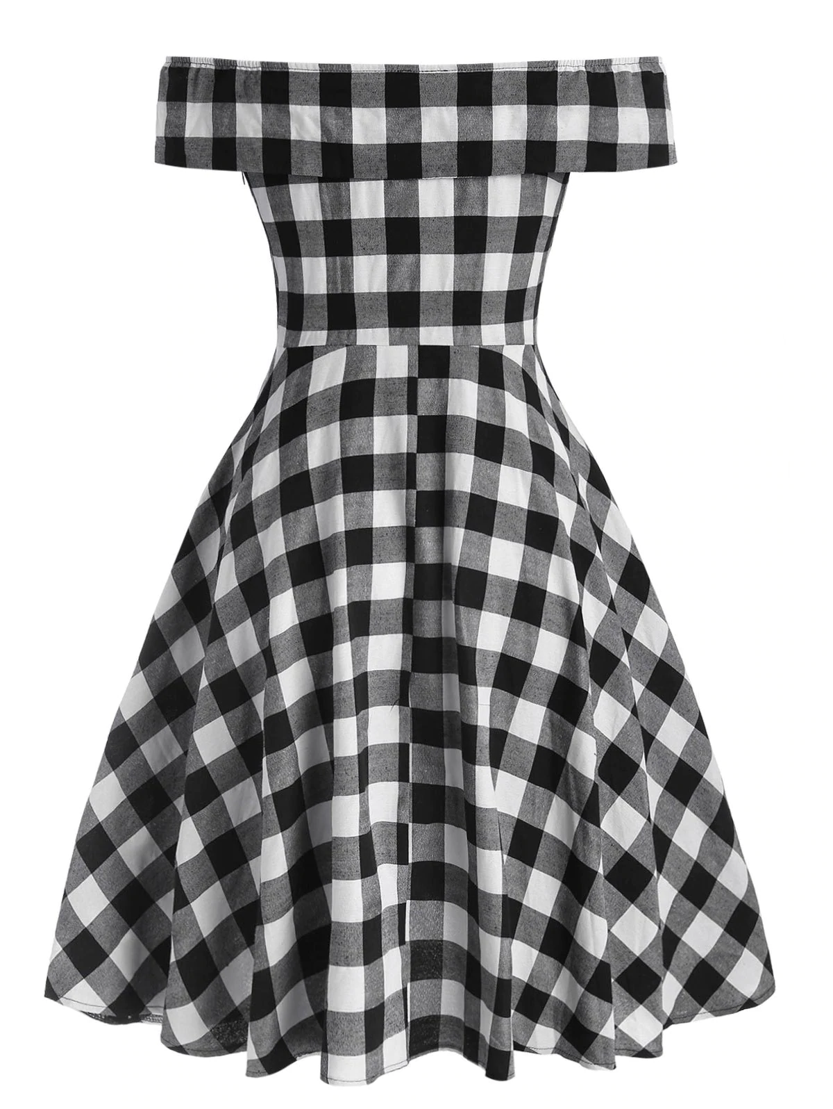 Plus Size Off The Shoulder Checked Bowknot Dres