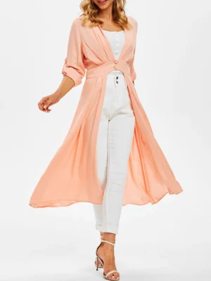 Slit Front Pintuck Skirted Coat