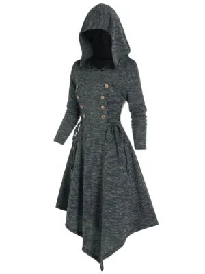 Lace Up Hooded Asymmetrical Knitted Dress