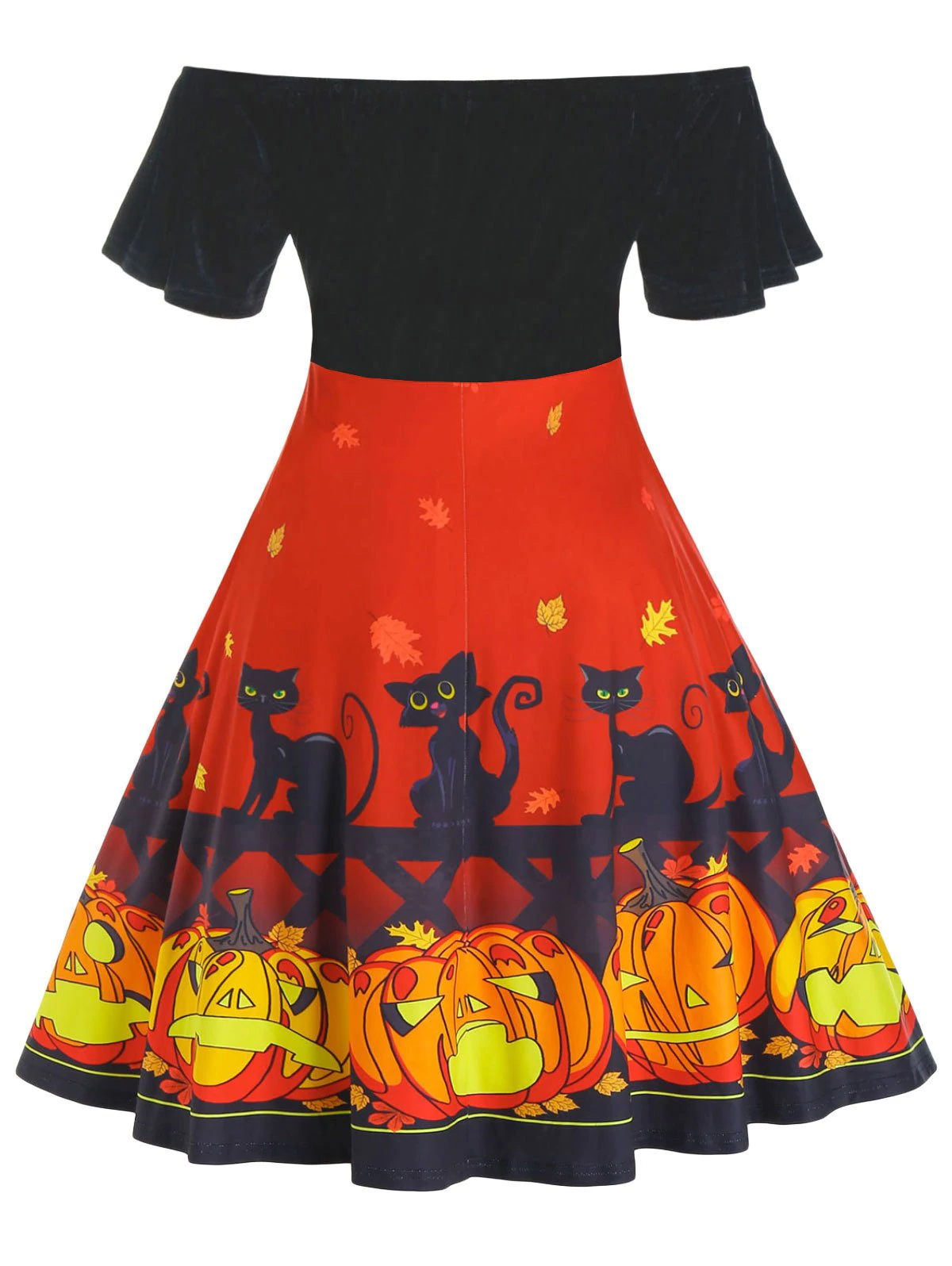 Plus Size Halloween Velour Off The Shoulder Dress
