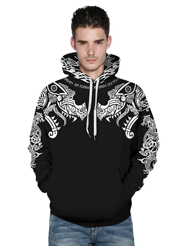Dragon and Elephant Tribal Pattern Hoodie