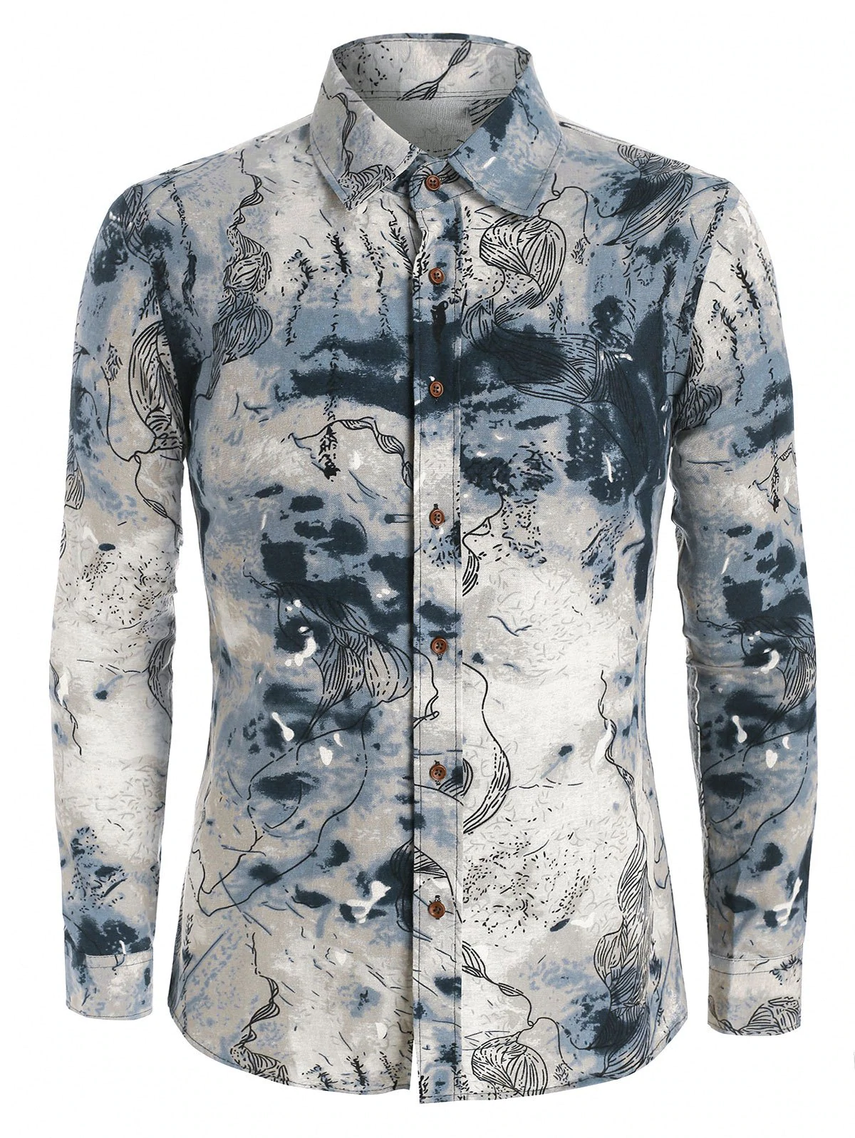 Abstract Landscape Paint Pattern Vintage Long Sleeve Shirt