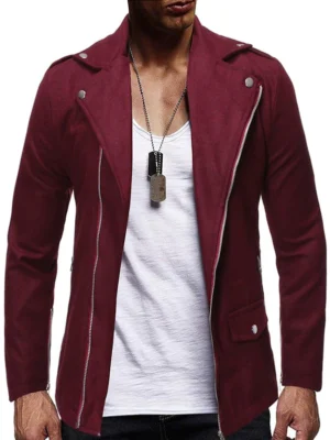Zip Up Zipper Detail Wool Blend Jacket