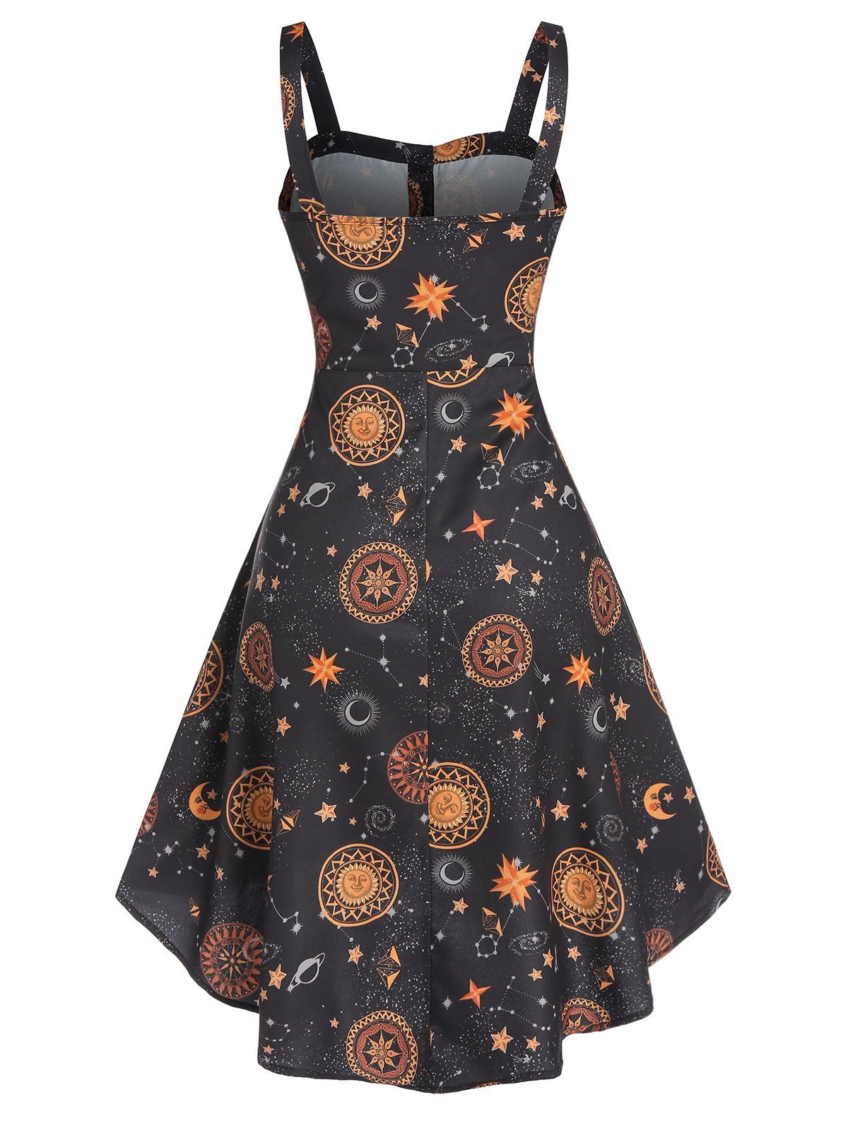 Sun Moon Star Print Pockets Cami High Low Dress