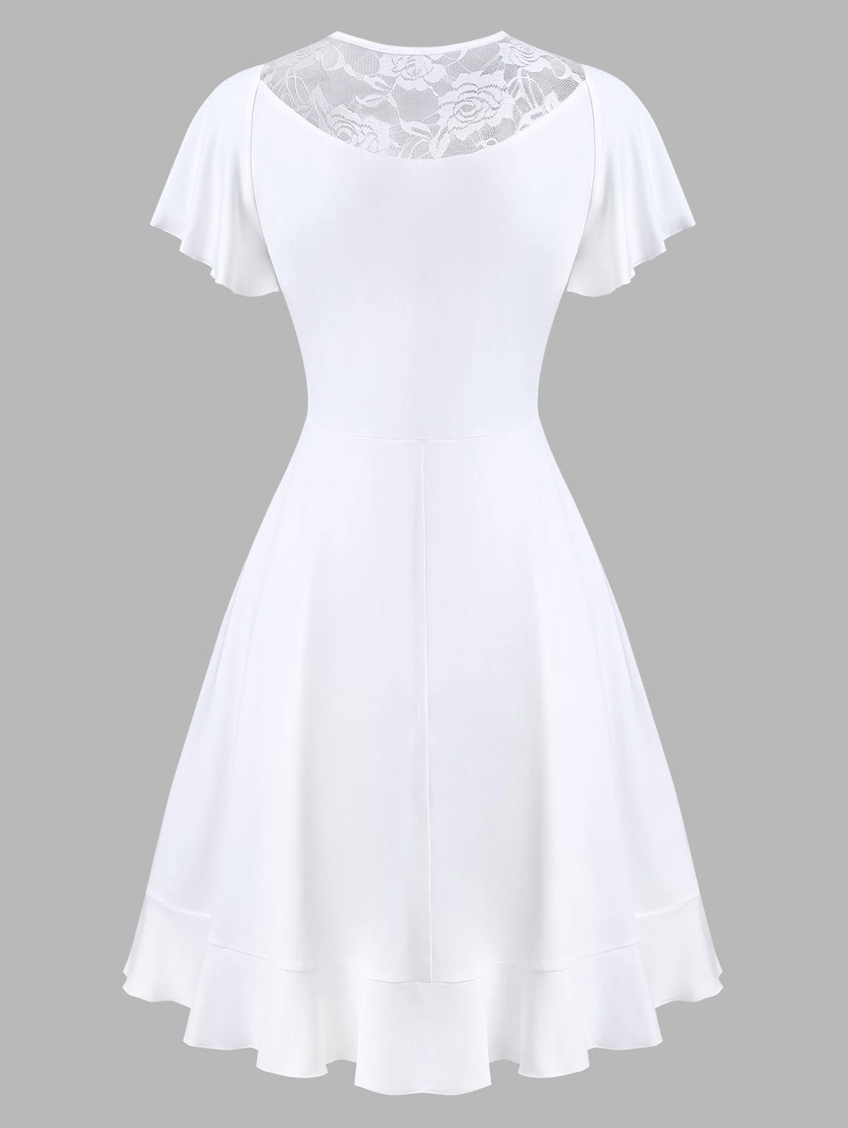 Flower Lace Insert Short Sleeve Flare Dress