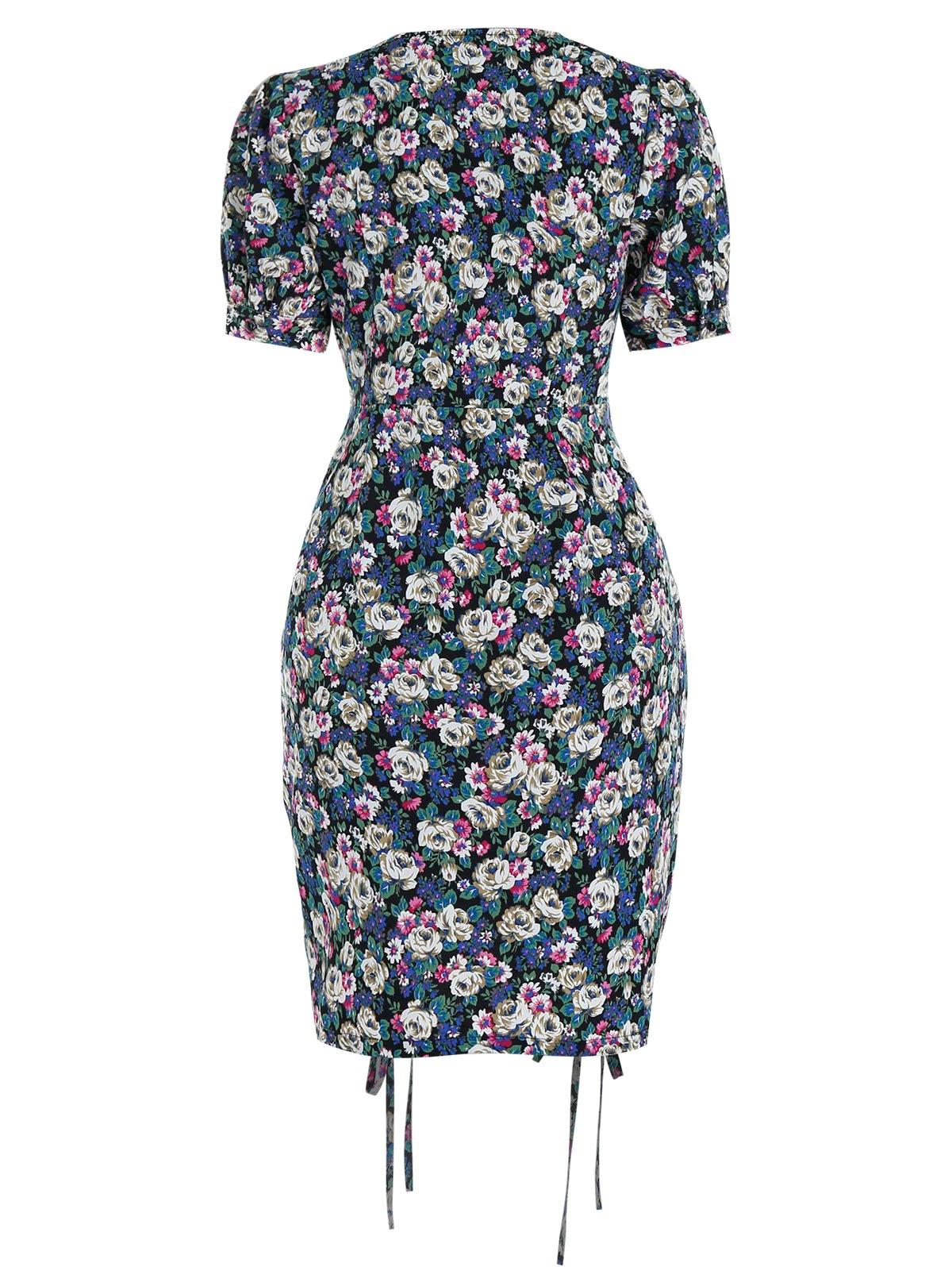 Ditsy Flower Print Drawstring Bodycon Dress