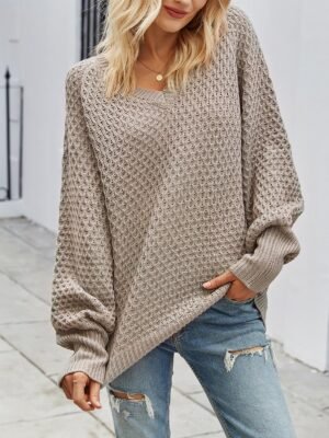 Textured Raglan Sleeve V Neck Tunic Sweater