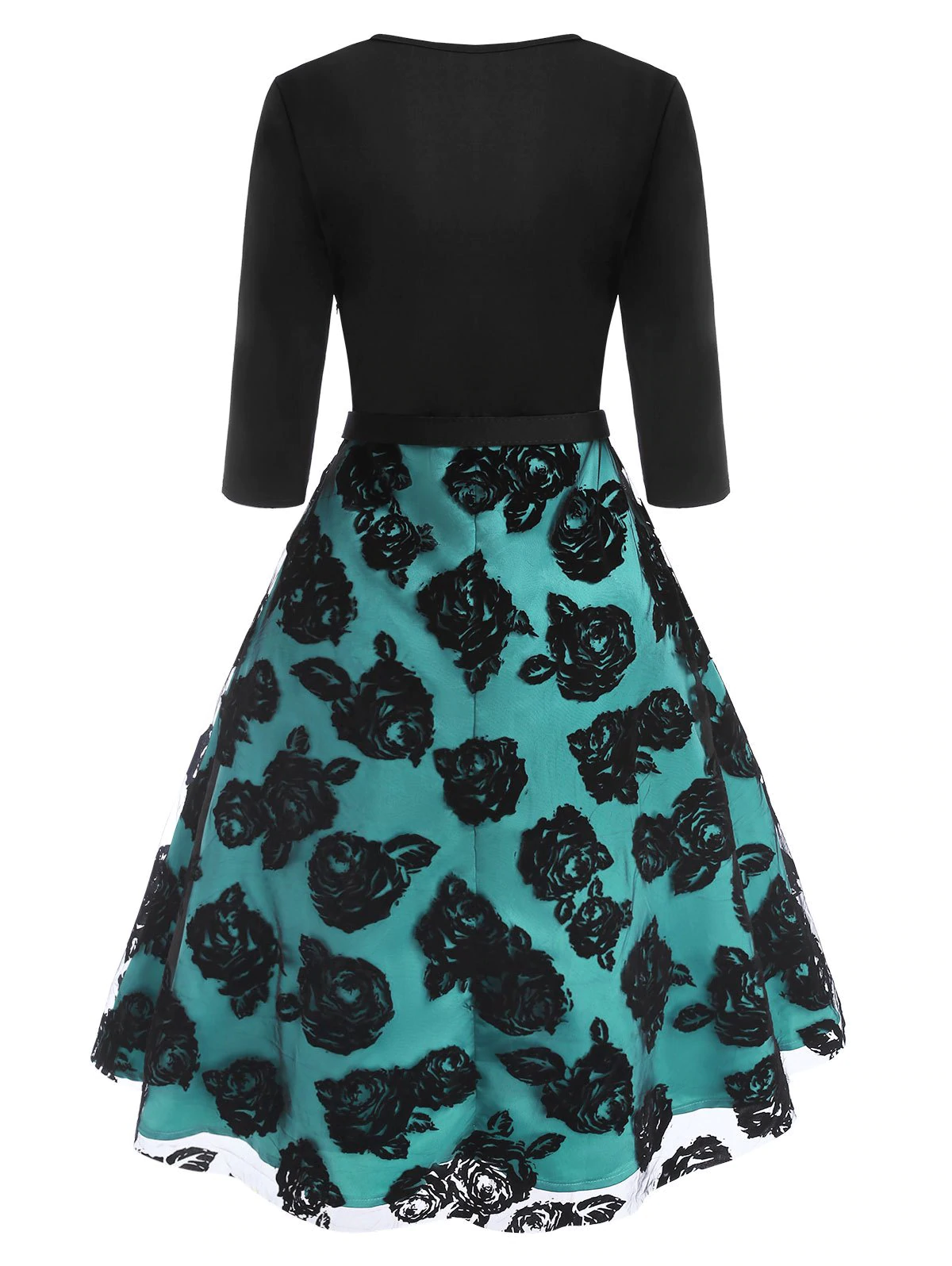 Lace Overlay Flocking Flower V Neck Dress