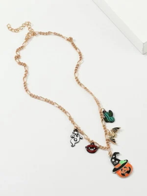 Halloween Pumpkin Ghost Bat Pendant Necklace