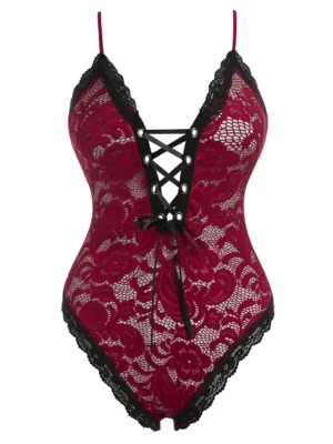 Plus Size Lace Up Lingerie Teddy