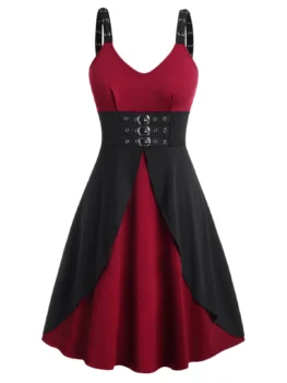 Plus Size Buckles Eyelet Gothic Dress