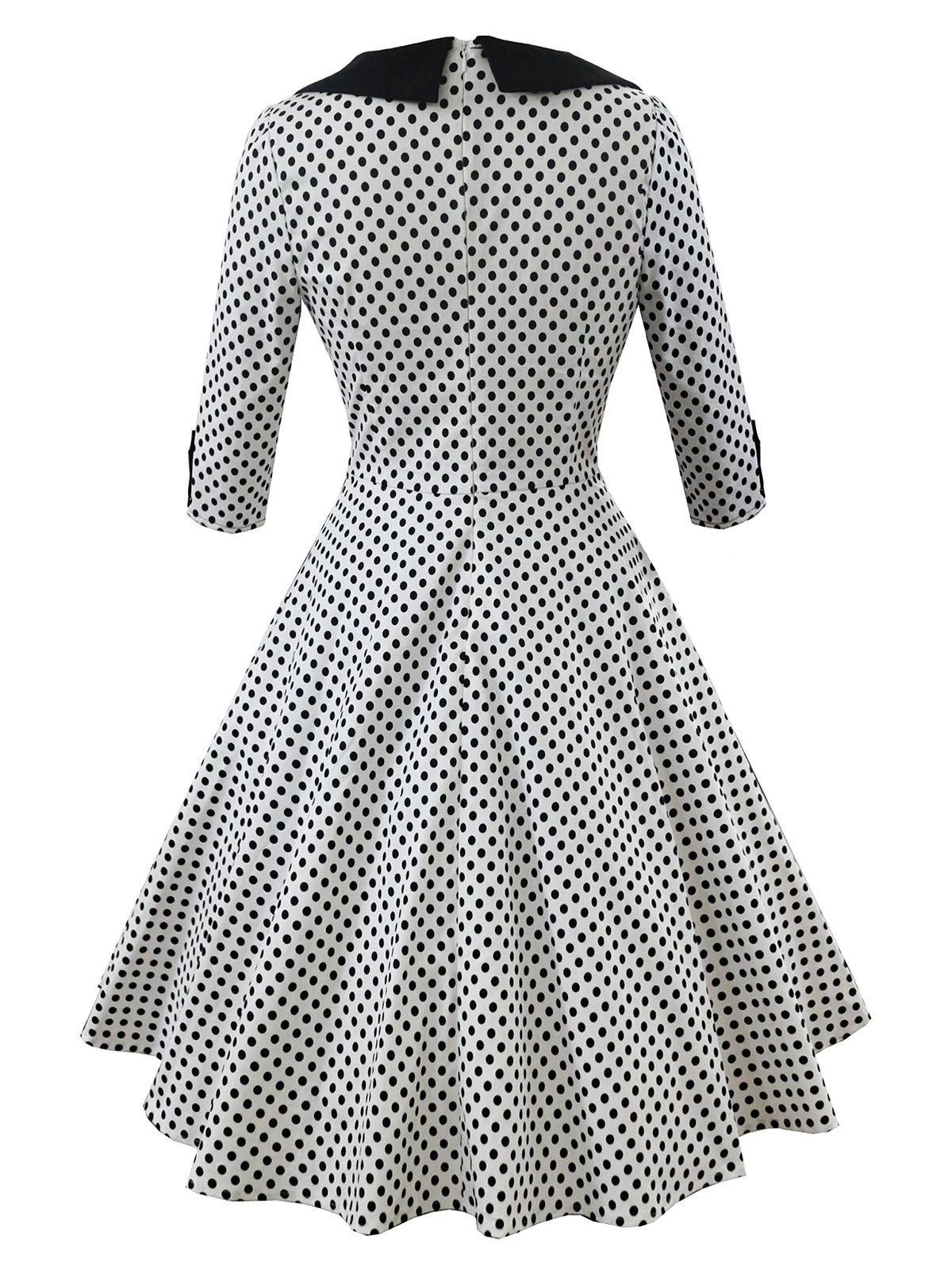 Polka Dot Mock Button Plunging Vintage Dress