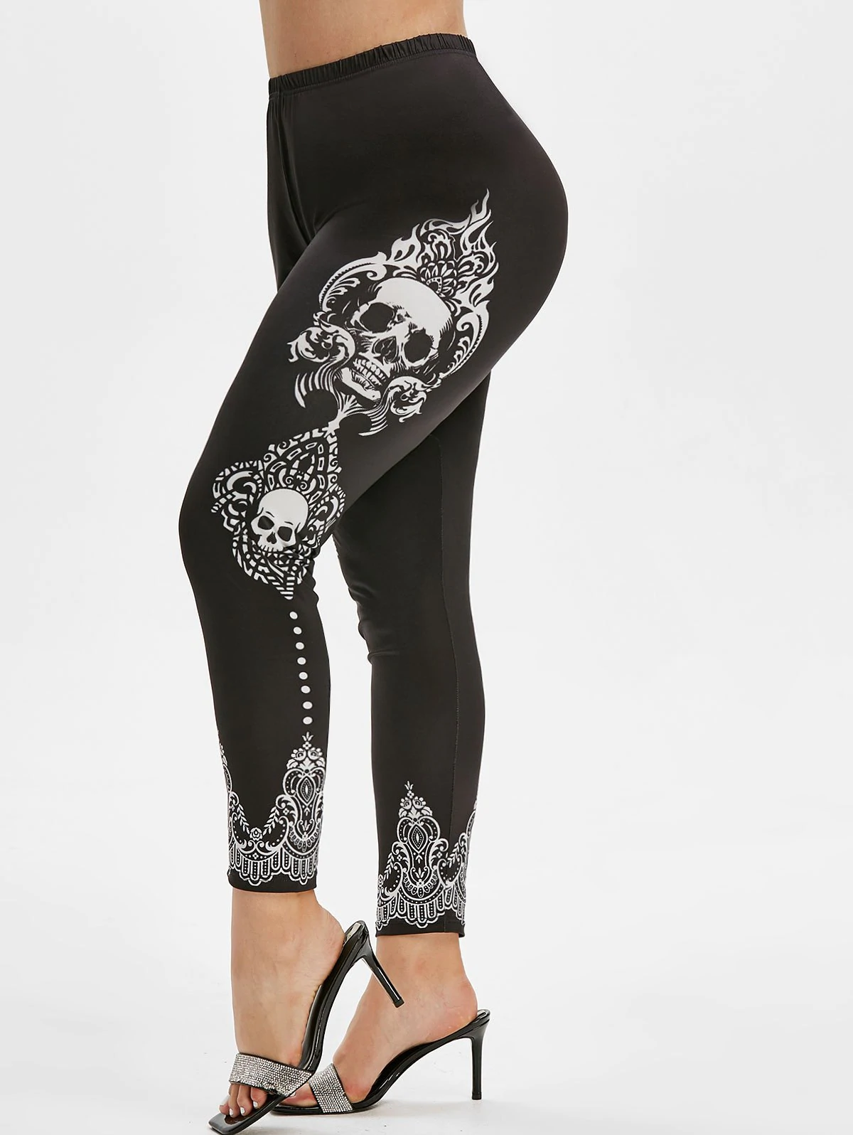 Plus Size High Rise Skull Print Halloween Leggings
