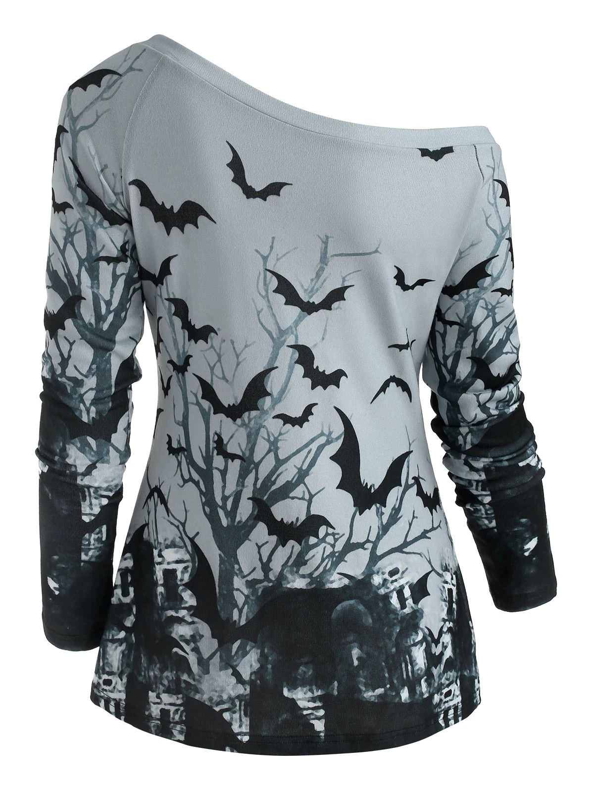 Tree Bat Print One Shoulder Ralgan Sleeve Knitwear