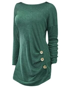 Drop Shoulder Ruched Buttoned Long Sleeve Tunic Tee