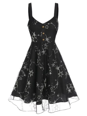 Star Pattern Overlay Lace Mini Cami Dress