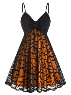 Plus Size Halloween Bat Mesh Insert Neon Dress