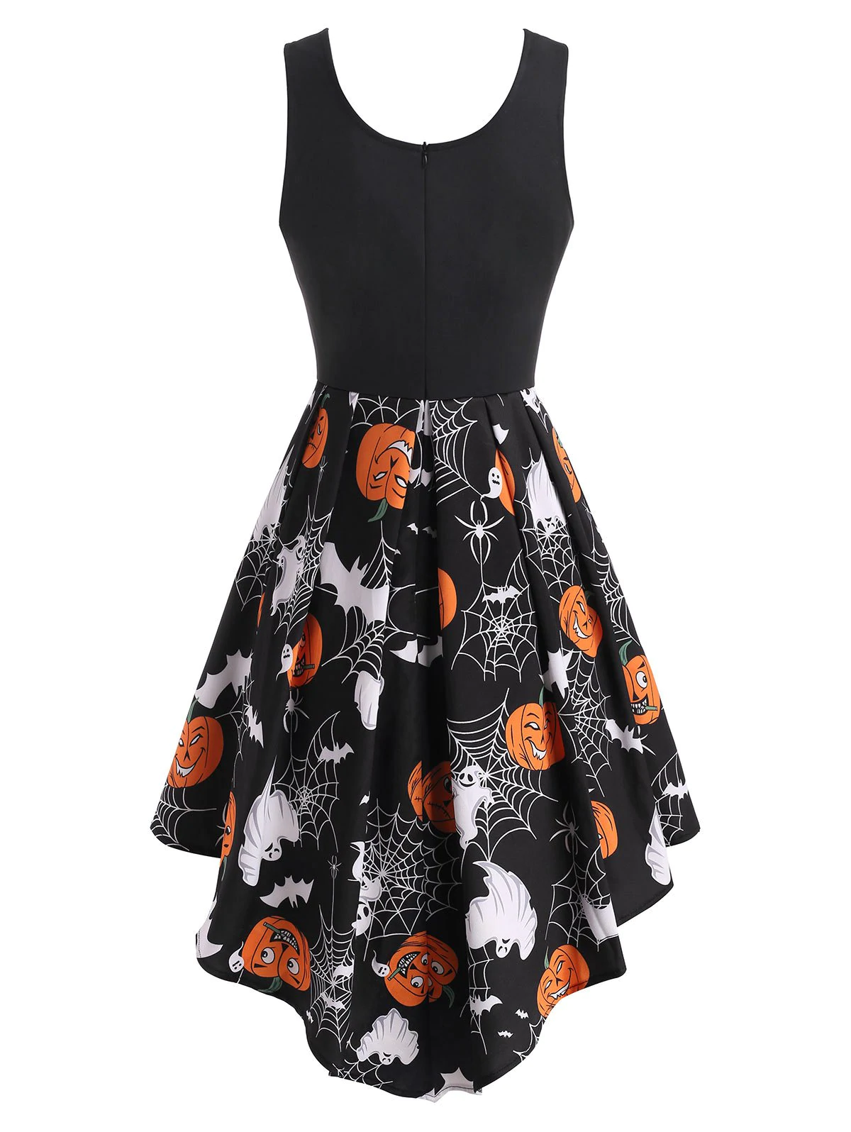 Halloween Pumpkin Spider Web Print Pin Up Dress