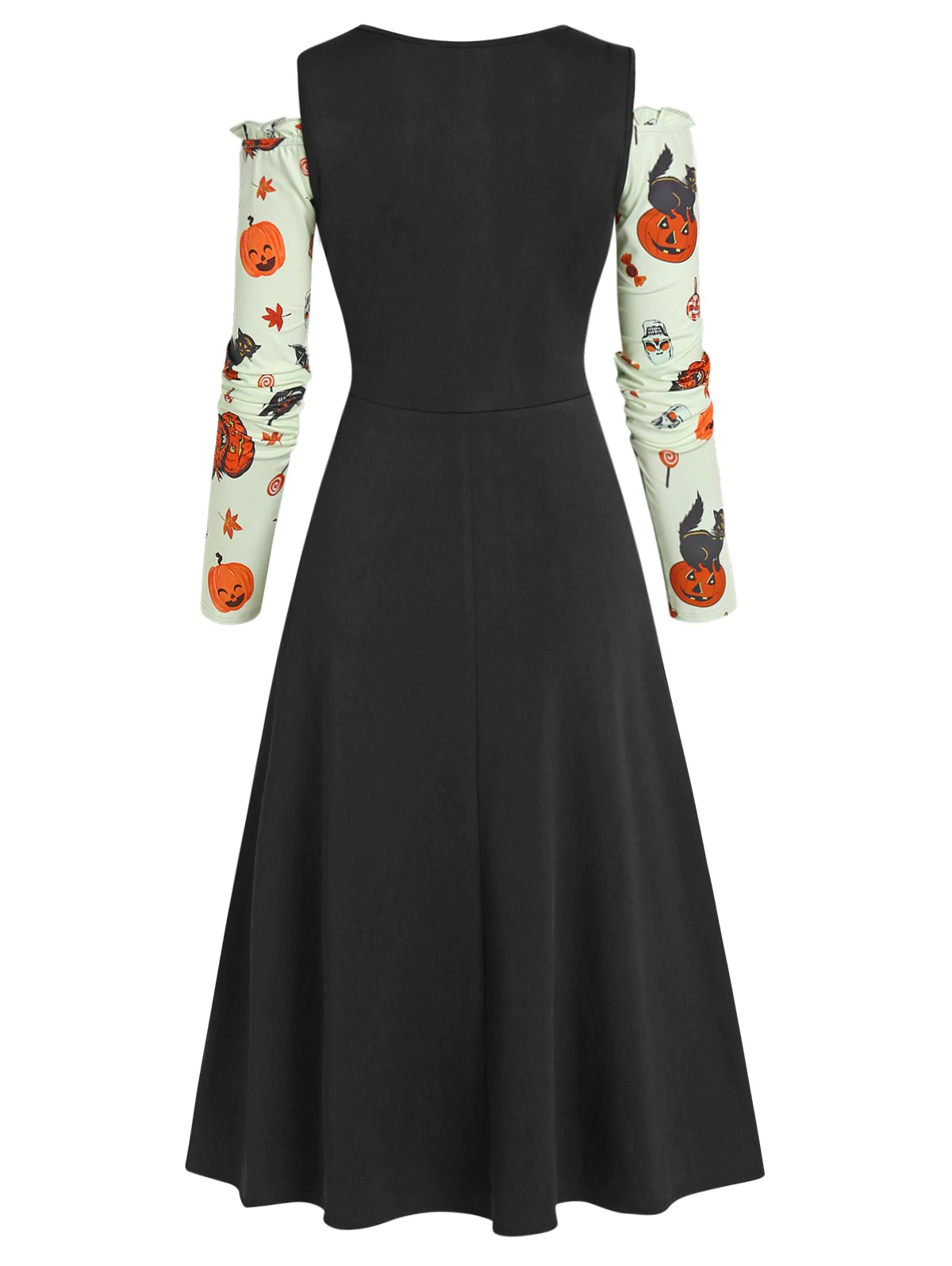 Halloween Pumpkin Animal Print Dual Buckle High Low Two Piece Dr