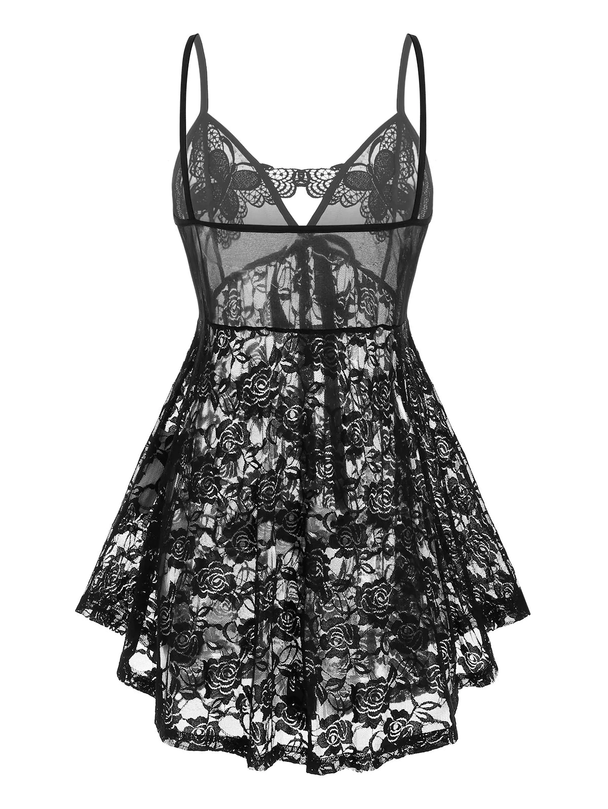 Plus Size Flower Lace Butterfly Applique Lingerie Babydoll Set
