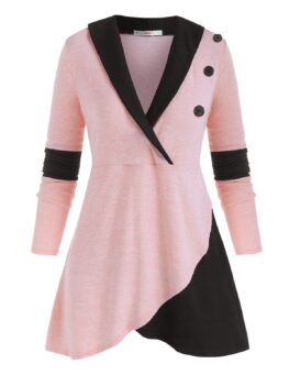 Heathered Colorblock Shawl Collar Plus Size Knitwear