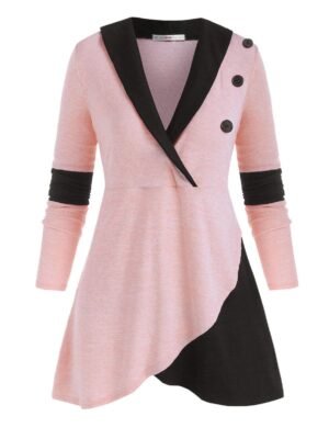 Heathered Colorblock Shawl Collar Plus Size Knitwear