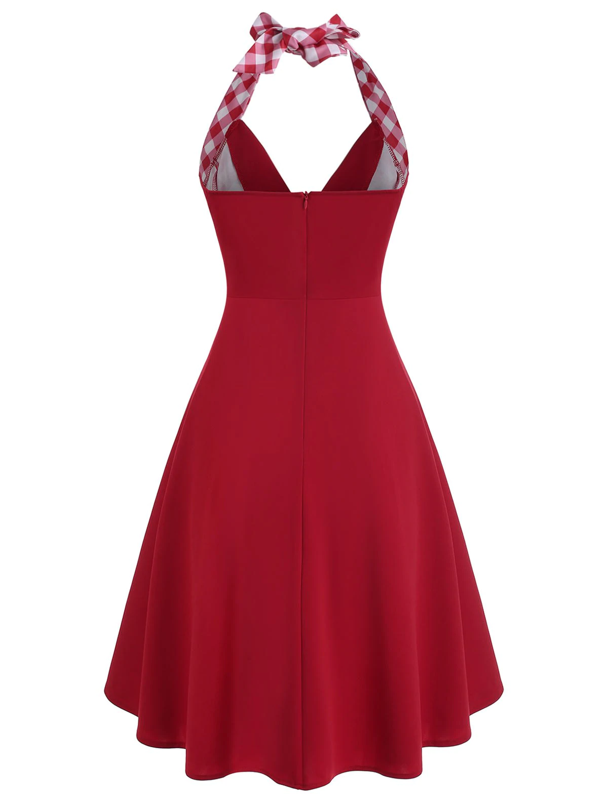 Vintage Plaid Tied Mock Button Backless Dress