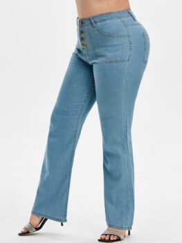Button Fly High Waisted Plus Size Flare Jeans
