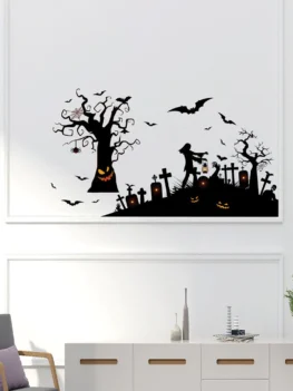 Halloween Bat Graveyard Printing Background Wall Sticker Set