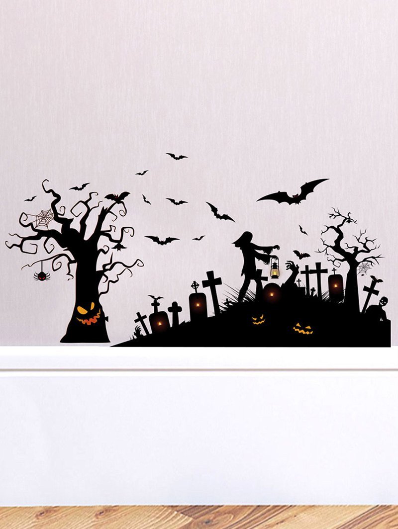 Halloween Bat Graveyard Printing Background Wall Sticker Set