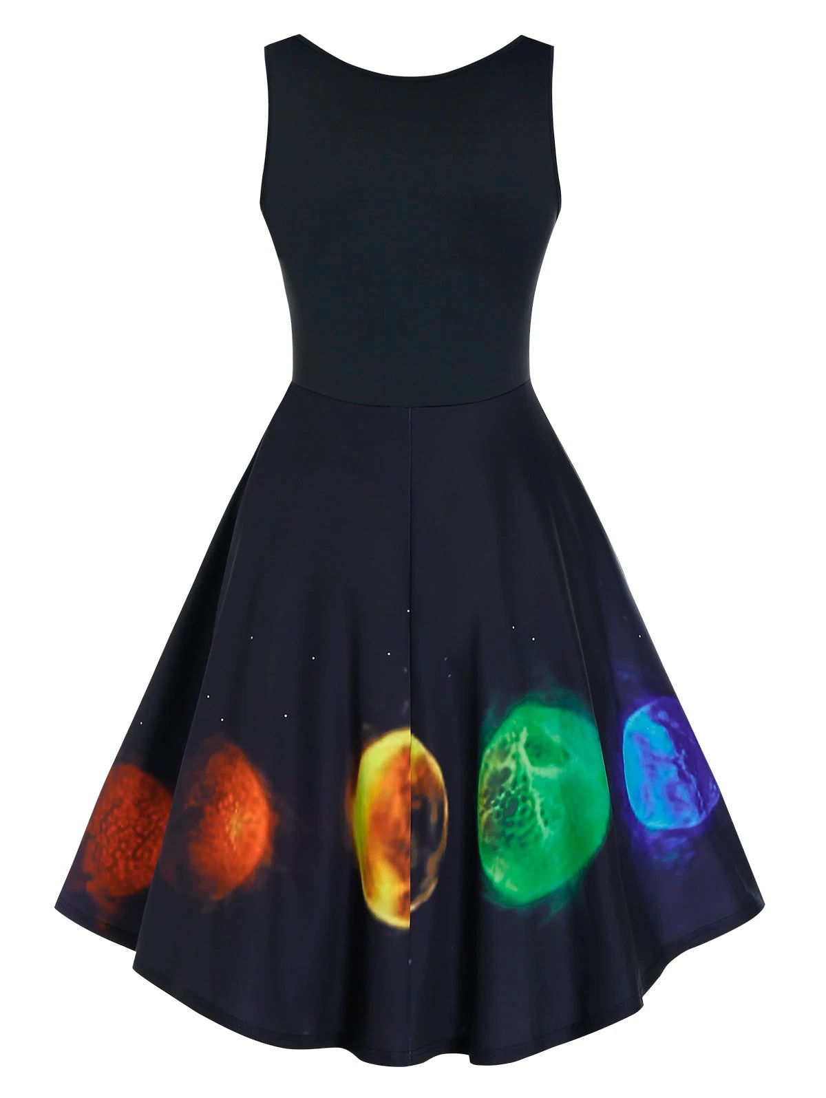 Colorful Planet Print High Waist Mini Sleeveless Dress