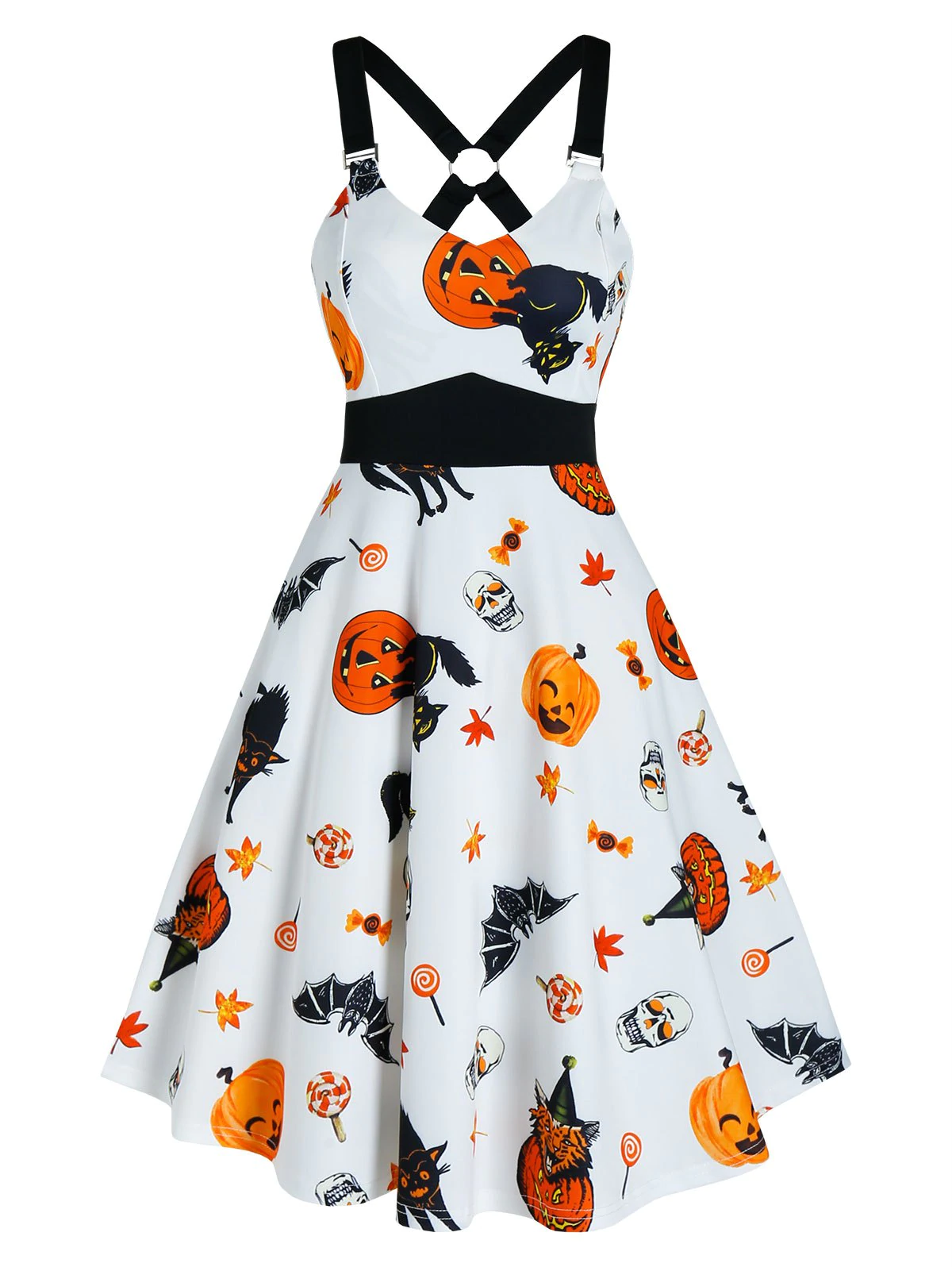 Halloween Pumpkin Animal Print Cami A Line Dress Halloween Pumpkin Animal Print Cami A Line Dress