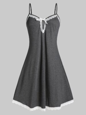 Plus Size Lace Insert Sleepwear Dress