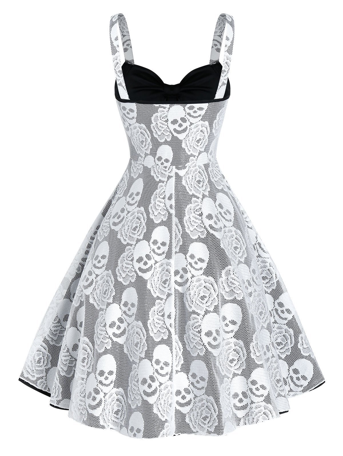 Halloween Skull Lace Insert Sleeveless Twofer Dress