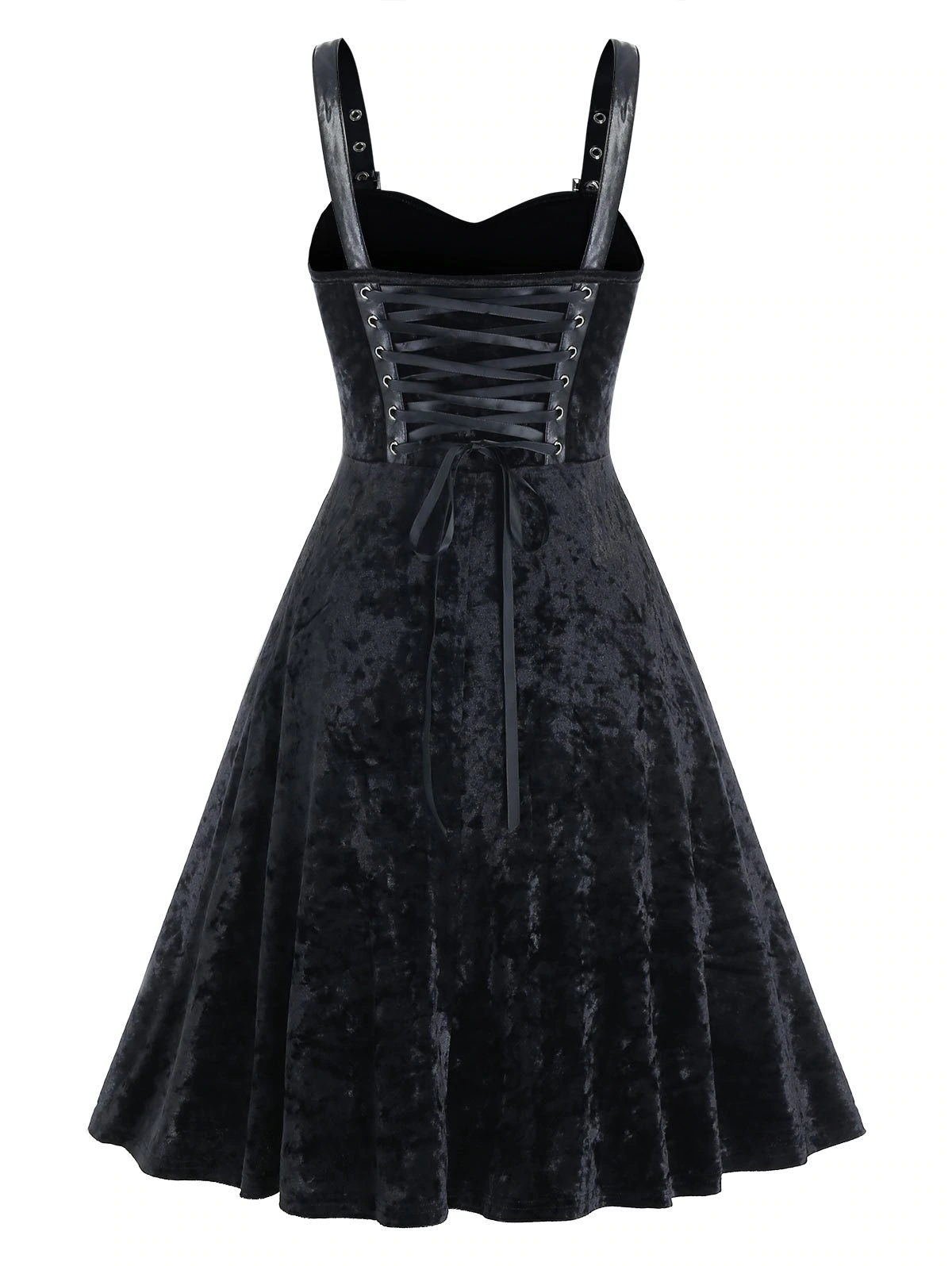 Buckle Strap Velvet Fabric Lace-up Sleeveless Dress
