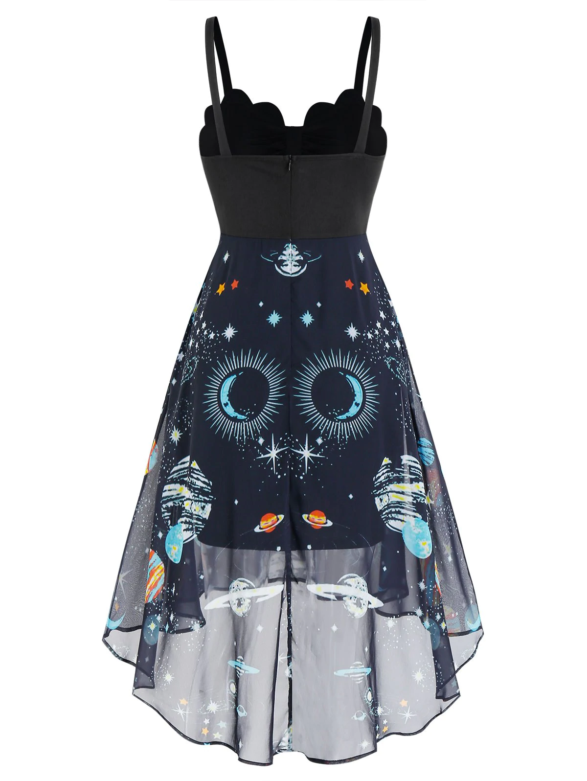 Ruched Star Planet Print High Low Cami Dress