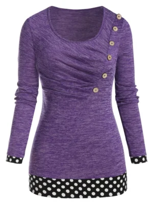 Plus Size Polka Dot Space Dye Ruched Tunic Tee