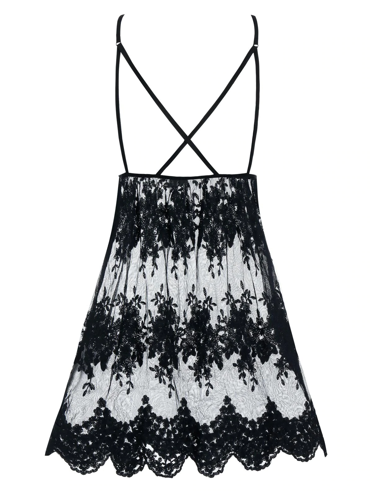 Sexy Lace Insert Scalloped Hem Babydoll Dress