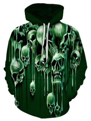 Halloween Liquid Skull Pattern Front Pocket Drawstring Hoodie