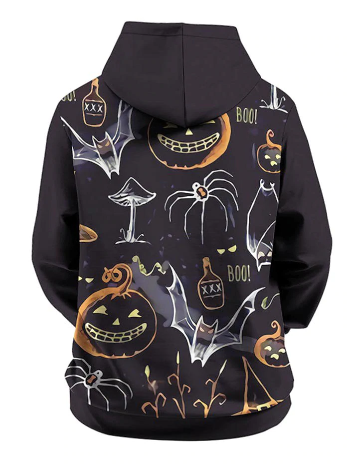 Halloween Funny Pumpkin Graphic Pullover Pocket Hoodie