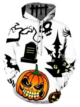 Halloween Graffiti Pumpkin Print Drawstring Pullover Hoodie