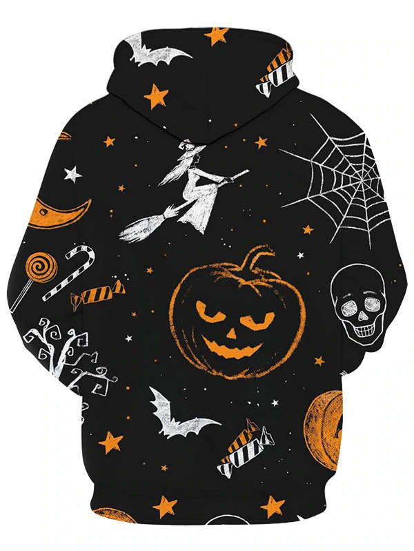 Halloween Starry Pumpkin Pattern Pouch Pocket Casual Hoodie