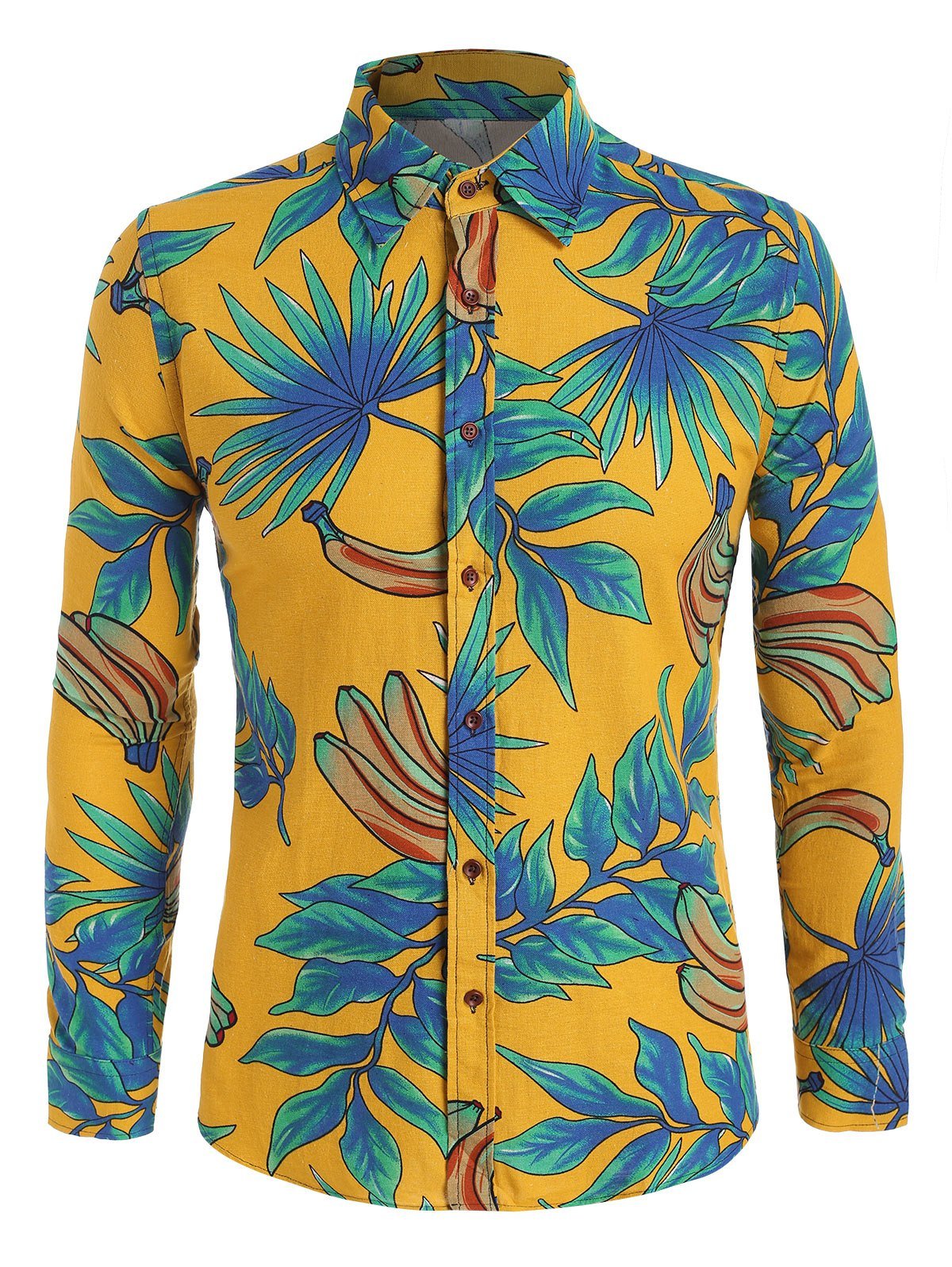 Leaf Banana Print Button Up Leisure Shirt