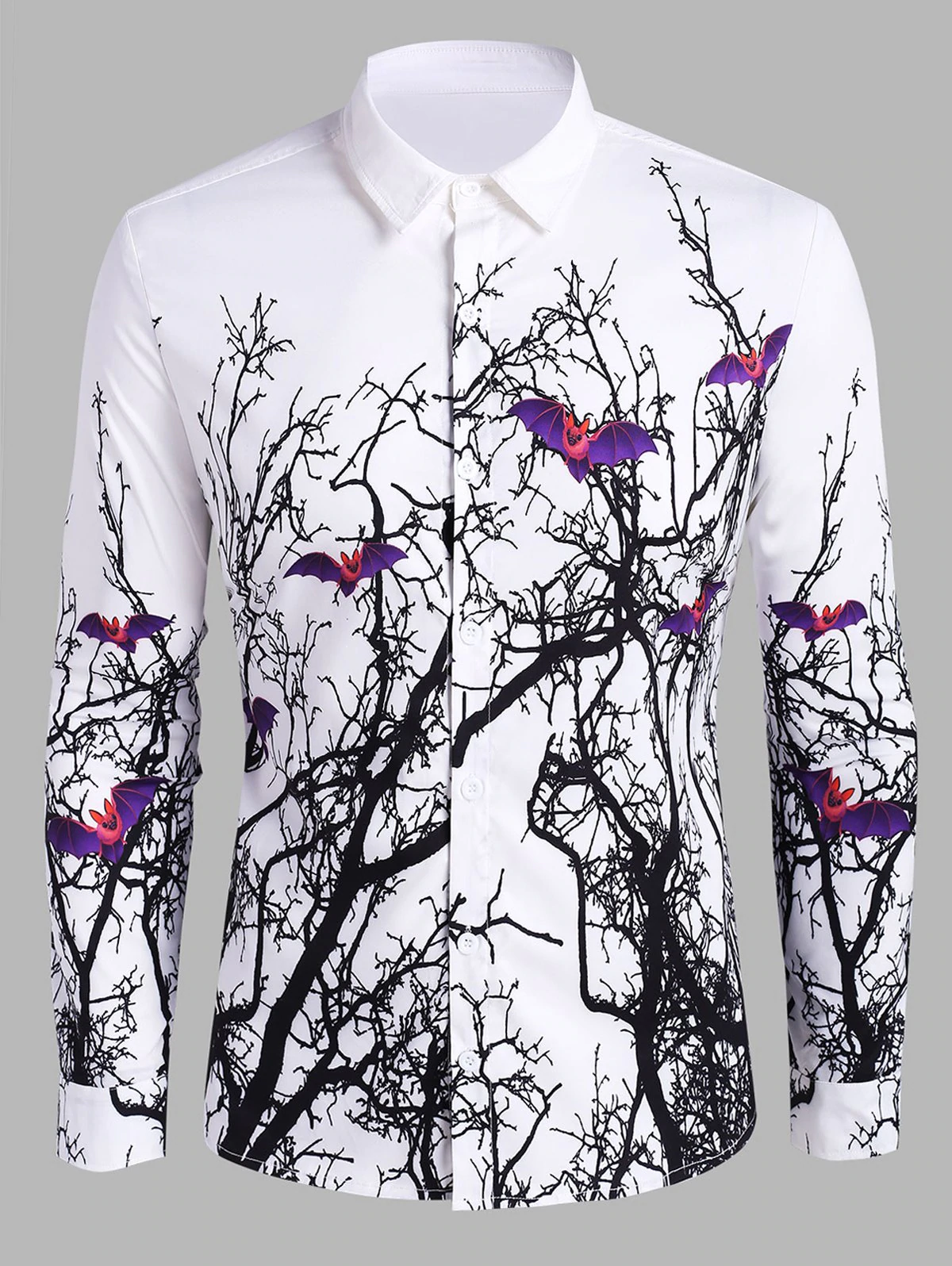 Halloween Tree Bats Print Button Up Shirt