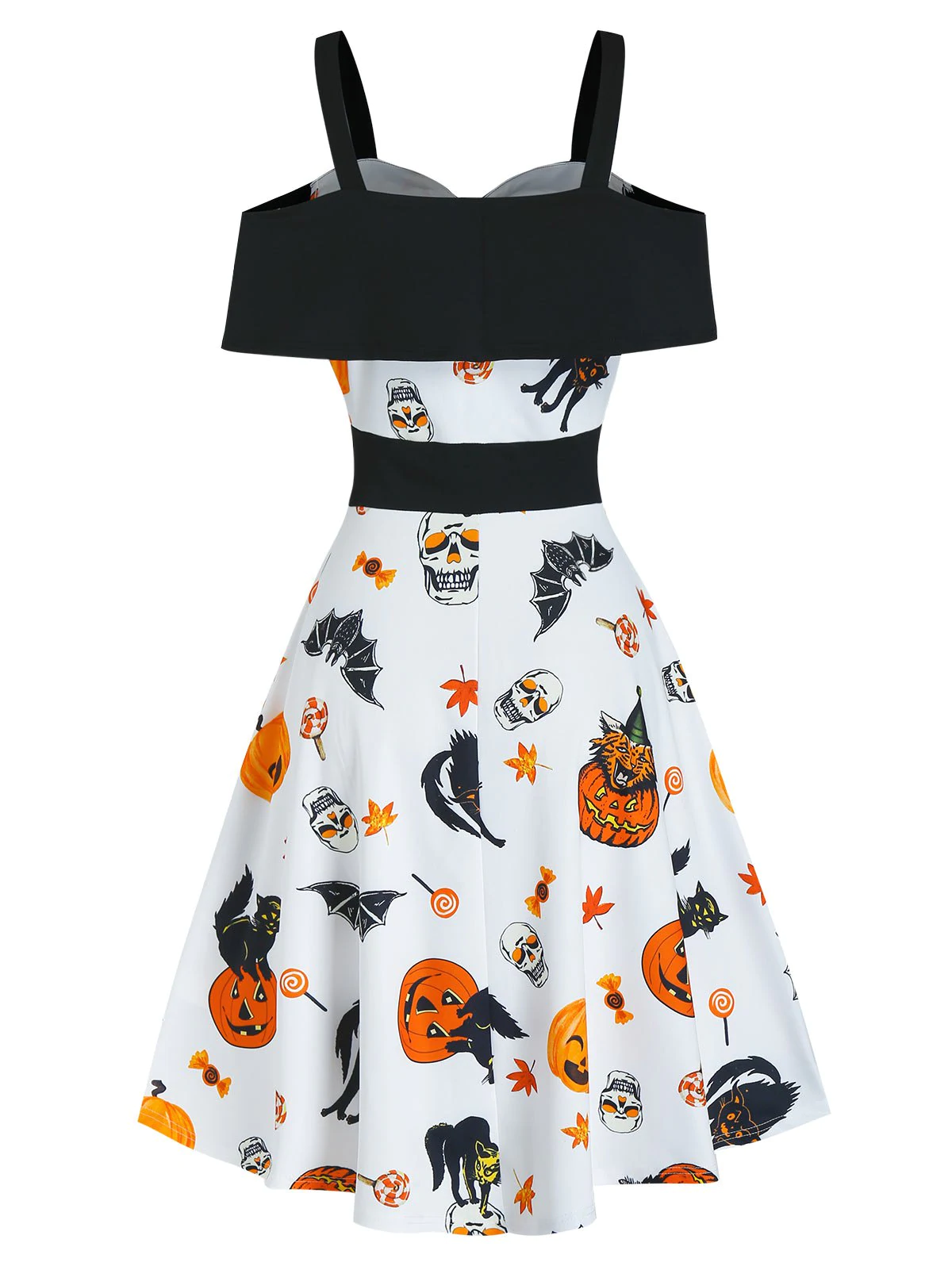 Halloween Pumpkin Animal Print Lace Up Ruched Midi A Line Dress