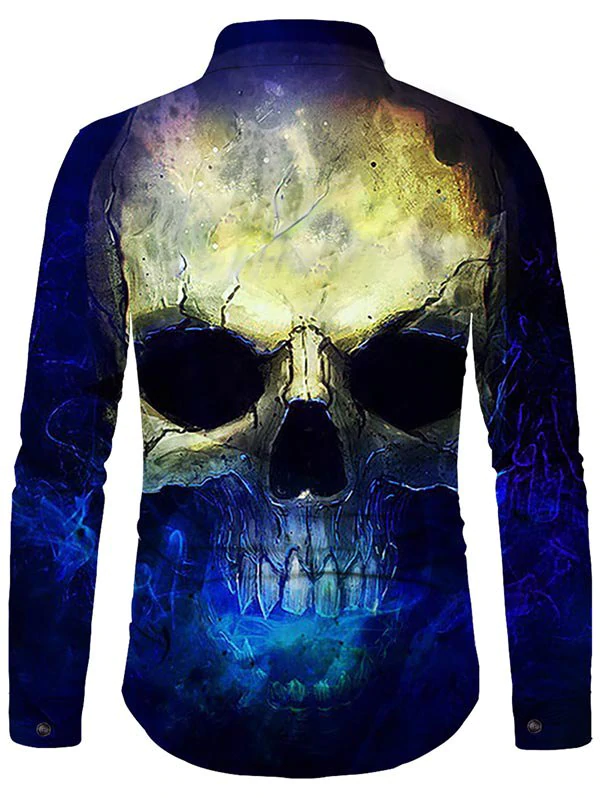 Halloween Skull Print Button Up Long Sleeve Shirt