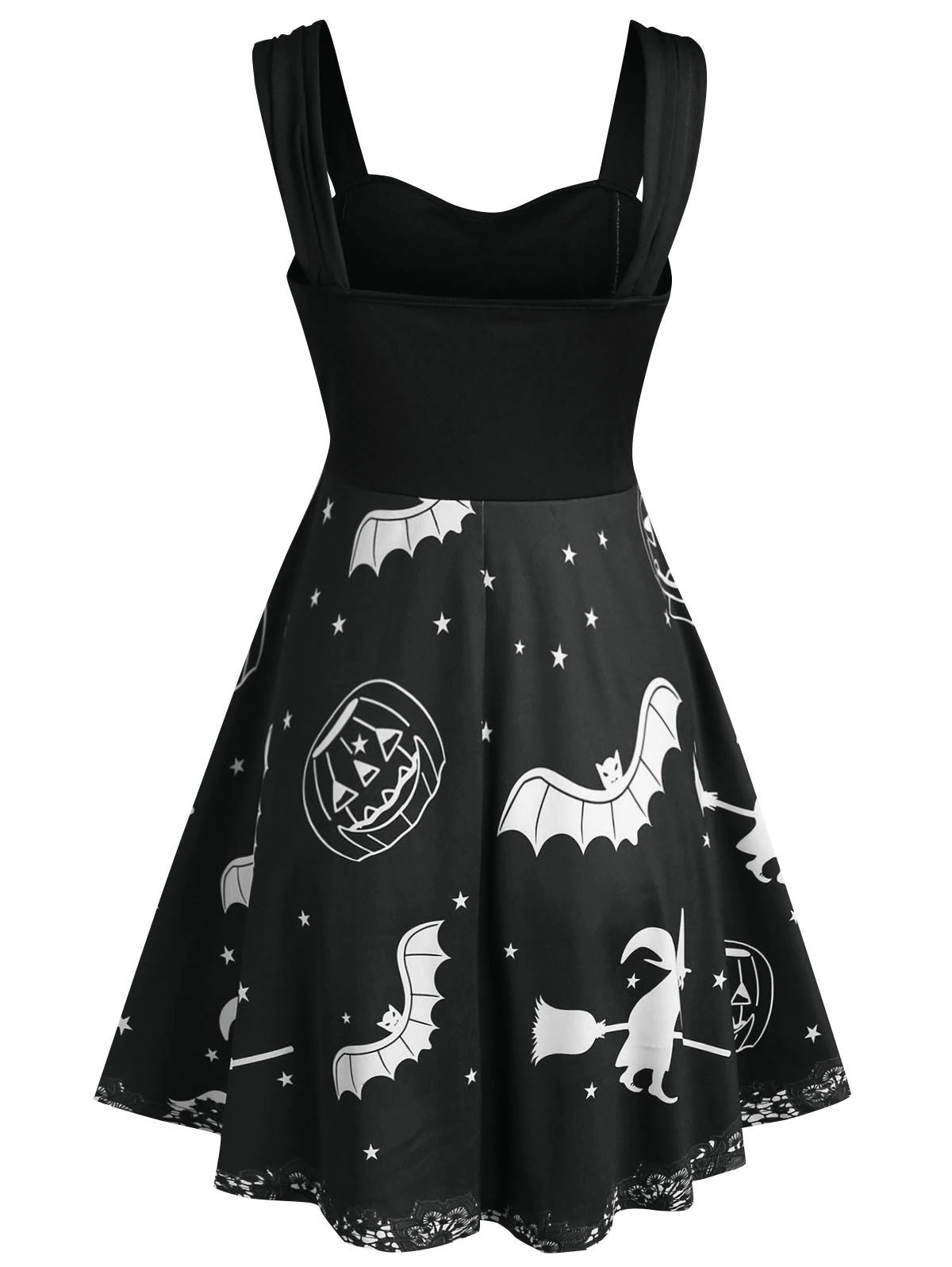 Halloween Pumpkin Bat Print Bow Detail Sleeveless Dress
