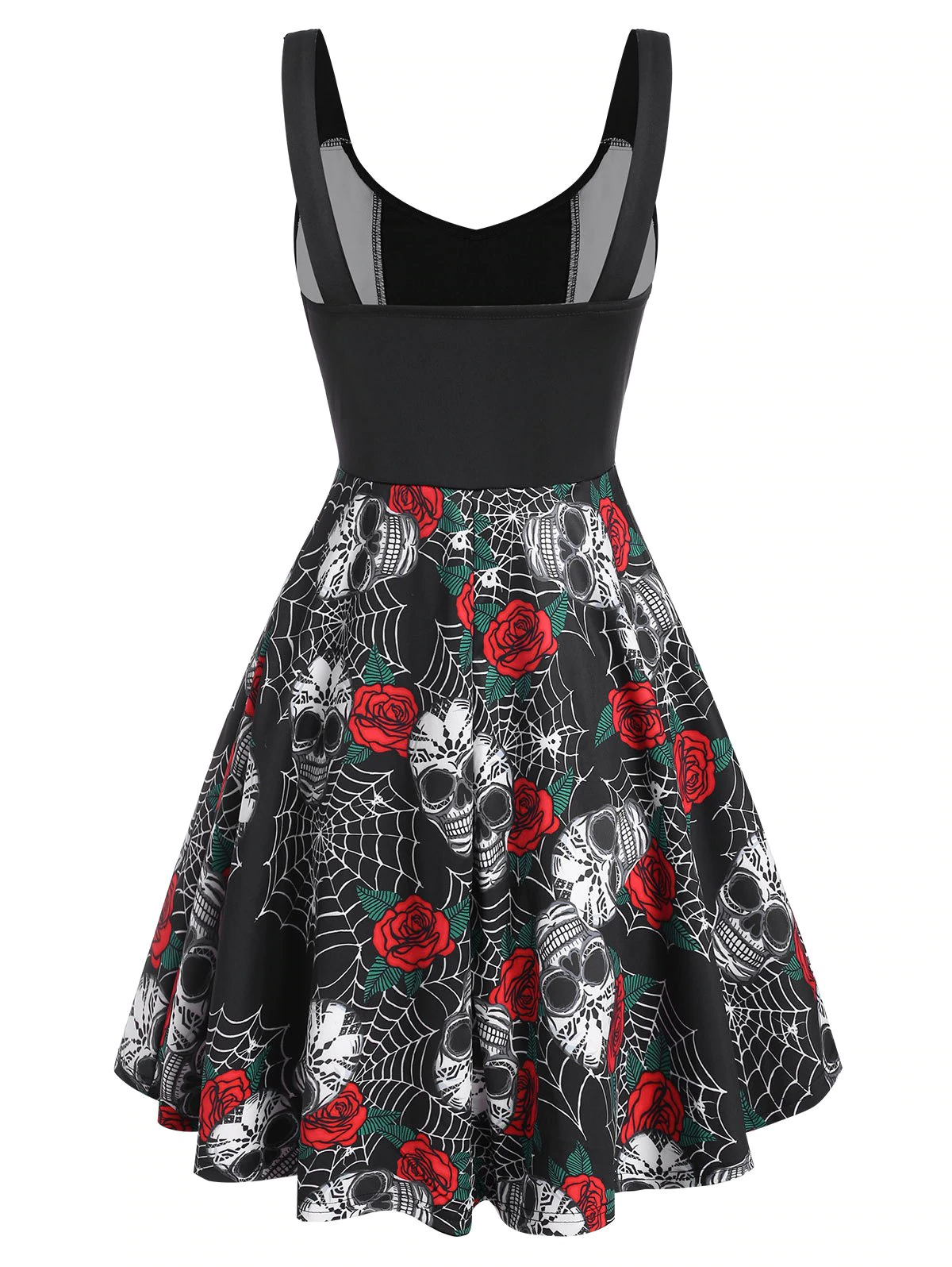 Halloween Spider Web Skull Flower Lace Up Dress